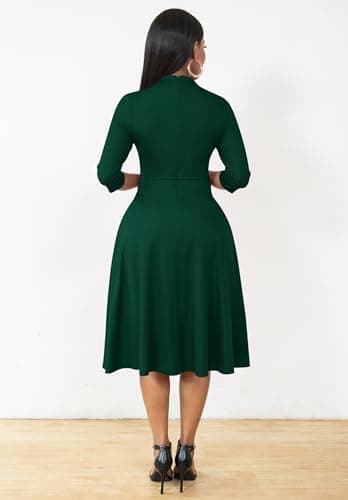 Nmoder Casual Dresses for Women Semi Formal Fit and Flare 3/4 Sleeve A-line Church Work Dress with Pockets Pine Green L - Image 4