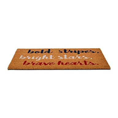 Creative Co-Op Coir Entry Doormat with Patriotic Message, "Bold stripes, bright stars, brave hearts" with non-slip liner backing-Americana, July 4th or Memorial Day Summer Entry Mat, Red, White & Blue - Image 6