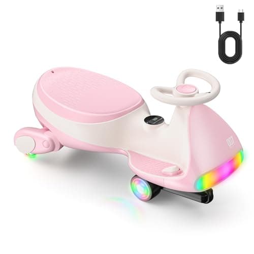 FanttikRide 12V N7 Ultra Electric Wiggle Car with Pedal, Kids Car, MagicMute Motor Swing Car, 2 Speeds, 9 Color Modes, Digital Display, Bluetooth, for Ages 3 and Up, 150 Lbs, Pinkish White - Image 1
