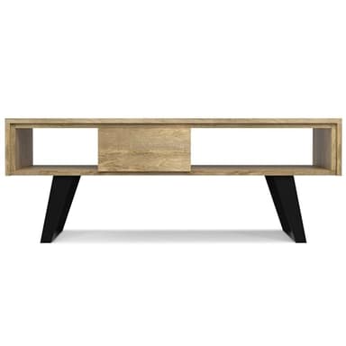 SIMPLIHOME Lowry Solid Mango Wood and Metal 48 inch Wide Rectangle Modern Industrial Coffee Table in Natural for The Living Room and Family Room - Image 5