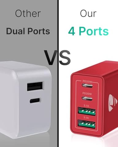 USB C Charger Block 2-Pack, Aiminu 40W 4-Port Fast USB C Charger Cube PD Power Delivery Fast Type C Charging Block Plug Adapter for iPhone 16/15/14/13/12/11/Pro Max, XS/XR/X, iPad, Android Phones - Image 5