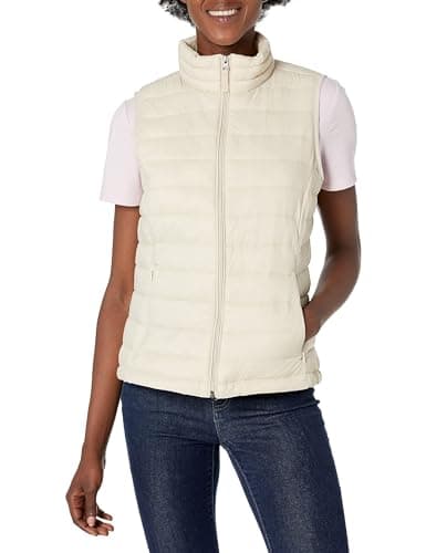 Amazon Essentials Women's Lightweight Water-Resistant Packable Puffer Vest, Stone, Large - Image 1