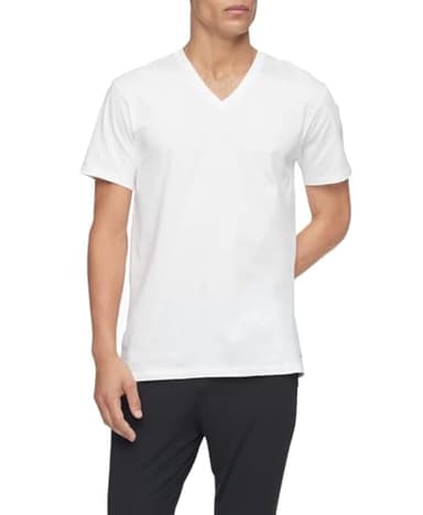 Calvin Klein Men's Cotton Classics 3-Pack Undershirts, 3 White - Vneck, S - Image 2