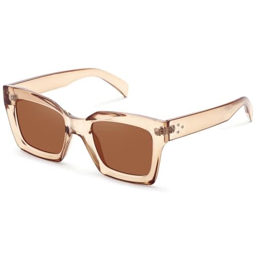 Fozono Narrow Square Sunglasses for Women Trendy Classic Retro Sunnies Small Faces FZN820 Champagne/Tea - Image 1
