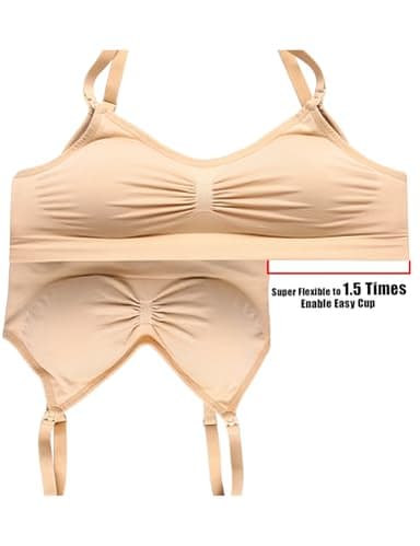 HOFISH Women's Full Cup Lightly Padded Wirefree Maternity Breastfeeding Nursing Bra Size XL, 3PCS/Pack(Pink-Black-Beige) - Image 3