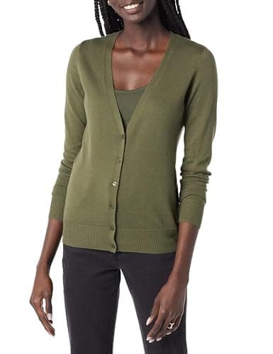 Amazon Essentials Women's Lightweight V-Neck Cardigan Sweater (Available in Plus Size), Olive, Medium - Image 1
