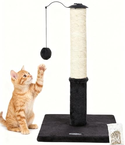 Happi N Pets 22" Cat Scratching Posts for Indoor Cats, Carpet Cat Scratch Post, Sisal Cat Scratcher, Cat Post with Rotatable Hanging Balls & Stable Base, Cat Scratchers for Kittens-Smoky Gray - Image 1