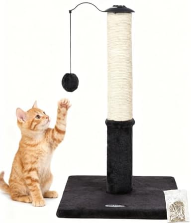 Happi N Pets 22" Cat Scratching Posts for Indoor Cats, Carpet Cat Scratch Post, Sisal Cat Scratcher, Cat Post with Rotatable Hanging Balls & Stable Base, Cat Scratchers for Kittens-Smoky Gray - Image 1