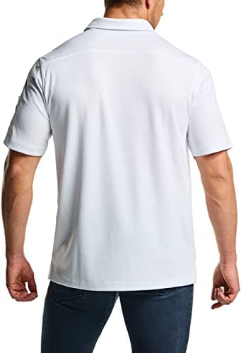 CQR Men's Polo Shirts, Tactical Short Sleeve Golf Performance Shirts, Lightweight Dry Fit UPF 50+ Pique, Frost Essential White, Large - Image 3