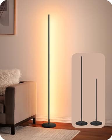 EDISHINE LED Corner Floor Lamp, 57.5" Minimalist Dimmable Sleek Light, Adjustable Height, Standing Tall Floor Lamps for Living Room, Bedroom, Office, 3000K Warm White Light, Black - Image 1