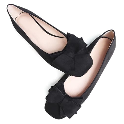 TN TANGNEST Women Cute Bowknot Flats Soft Slip On Flats Comfort Square Toe Casual Dress Flat Shoes Black 42(9) - Image 1