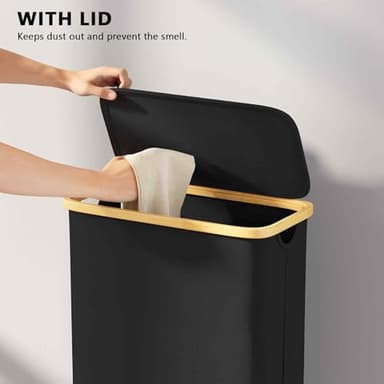 SpaceAid Slim Laundry Hamper with Lid, 65L Narrow Clothes Basket Bin with Bamboo Handles, Skinny Tall Collapsible Hamper for Bedroom, Bathroom, Dorm, Laundry Room - Black - Image 5