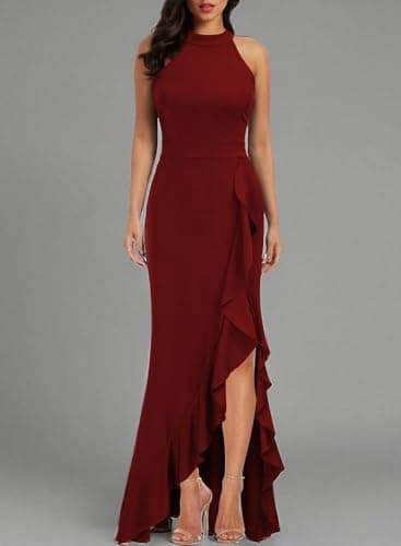 WOOSEA Women's High Neck Split Bodycon Mermaid Evening Cocktail Long Dress - Image 3
