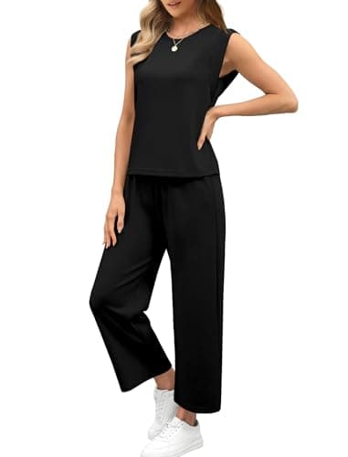 Sampeel 2 Piece Sets for Women Summer Outfits Matching Sets Women Clothing Business Casual Travel Vacation Outfits Cap Sleeve Tops Lounge Sets 2025 Black S - Image 3