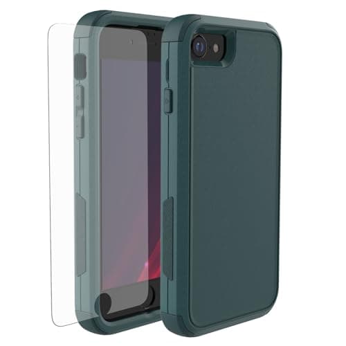 X-belmox Heavy Duty Phone Case for iPhone SE 2022 (3rd Gen) with Glass Screen Protector, 3 in 1 iPhone SE 2020 Case [Shockproof] Rugged Protective [Drop Proof] iPhone 7/8 case 4.7" - Dark Green - Image 1