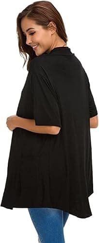 ADANIKI Womens Short Sleeve Open Front Lightweight Casual Comfy Long Line Drape Hem Soft Modal Cardigans Sweater with Two Pockets (Black, XXL) - Image 4