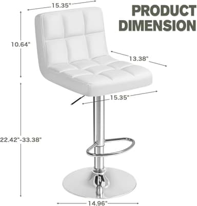 Furmax Bar Stools Modern Pu Leather Swivel Adjustable Hydraulic Bar Stool Square Counter Height Stool Set of 2 (White) - Image 3