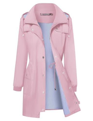Bloggerlove Womens Rain Jacket Lightweight Raincoats Waterproof with Hood Outdoor Active Rain Coat Long Spring Jackets Pink S - Image 1