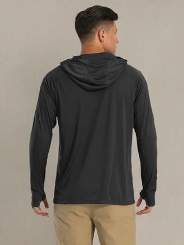 Dry Fit Men's Sun Hoodie - UV Protection, Long Sleeve, Quick Dry, Thumb Holes, Black - Image 7