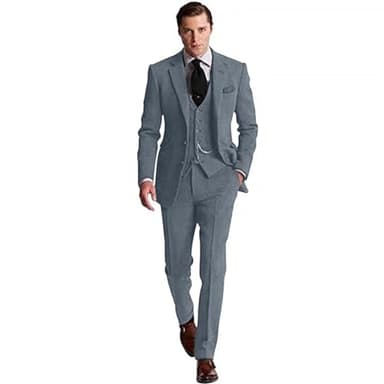 Retro Herringbone Suits for Men 3 Pieces Tweed Prom Man Suit Sets Slim Fit Mens Suits Formal Autumn Winter Tuxedos Denim Blue XL - Image 7