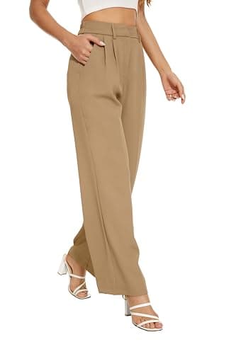 FUNYYZO Women's Wide Leg Pants High Elastic Waisted in The Back Business Work Trousers Long Straight Suit Pants - Image 5