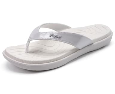 jiajiale Womens Orthopedic Flip Flops Ladies Athletic Yoga Memory Foam Cushioned Recovery Walking Thong Sandals Slip On Summer Beach Slippers Comfortable Plantar Fasciitis Arch Support White Size 5 - Image 7