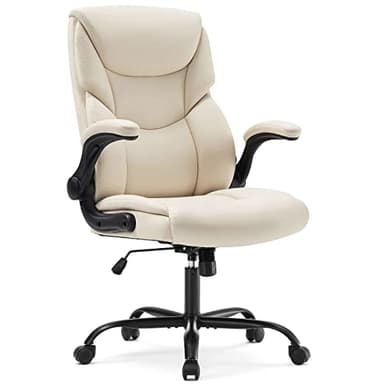 Office Chair - Ergonomic Executive Computer Desk Chairs with Adjustable Flip-up Armrest, Swivel Task Chair with Lumbar Support, Strong Metal Base, PU Leather, White - Image 1