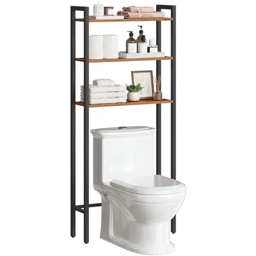 HOOBRO Over-The-Toilet Storage, 3-Tier Bathroom Organizer Over Toilet, Wooden Bathroom Shelves, Space Saver, Freestanding Storage Shelf, Easy to Assemble, Rustic Brown and Black BF41TS01 - Image 1