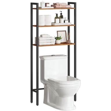 HOOBRO Over-The-Toilet Storage, 3-Tier Bathroom Organizer Over Toilet, Wooden Bathroom Shelves, Space Saver, Freestanding Storage Shelf, Easy to Assemble, Rustic Brown and Black BF41TS01 - Image 1