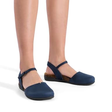 DREAM PAIRS Women's Closed Toe Sandals Arch Support Comfort Cork Footbed Flat Sandals Summer Shoes,Size 10,Navy,DWUMFS2501 - Image 7