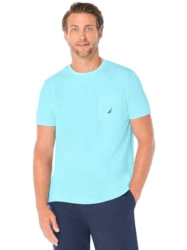Nautica mens Solid Crew Neck Short Sleeve Pocket T-shirt T Shirt, Bright Aqua Blue, Large US - Image 1