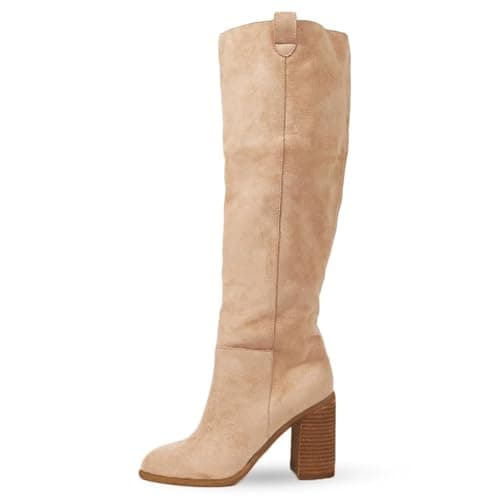 Erocalli Suede Knee-High Boots Fall Boot For Women Chunky Block High Heel Slouch Fashion Boot Round Toe Side Zipper - Image 1
