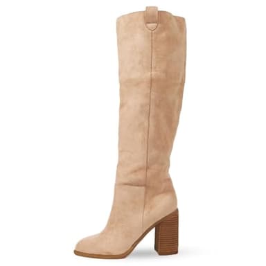 Erocalli Suede Knee-High Boots Fall Boot For Women Chunky Block High Heel Slouch Fashion Boot Round Toe Side Zipper - Image 1