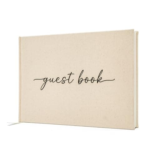 Cream Guest Book (Design 2) - 9.5 x 7 Real Linen Hardcover Guestbook for Wedding Ceremony Reception Signin, to Add Polaroid & Write Messages, Bridal Baby Shower Engagement Birthday Party, Small Size - Image 1