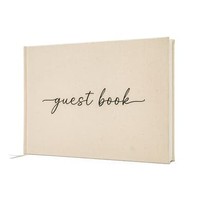 Cream Guest Book (Design 2) - 9.5 x 7 Real Linen Hardcover Guestbook for Wedding Ceremony Reception Signin, to Add Polaroid & Write Messages, Bridal Baby Shower Engagement Birthday Party, Small Size - Image 1
