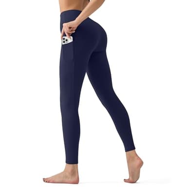 High Waisted Leggings for Women with Pockets - Tummy Control Yoga Pants for Workout Running Athletic No See Through Navy Blue - Image 2