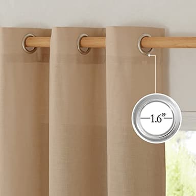 NICETOWN Linen Flax Semi Sheer Curtains 92" Length, Grommet Window Treatments Privacy Added with Light Penetration Vertical Drapes for Loft/Home Office, Camel, W55 x L92, 2 Panels - Image 2