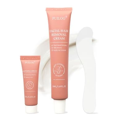 Facial Hair Removal Cream Kit for Women – Depilatory & Post Care Soothing Cream, 4 Min Painless & Flawless Face Hair Remover, Gentle Plant Formula for Sensitive Skin - Image 1