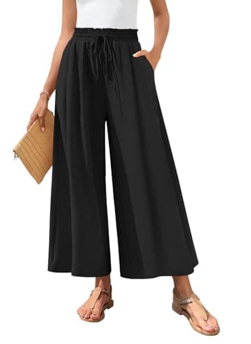 Bestbee Womens Palazzo Pants Dressy Casual Wide Leg Slacks Elastic Waist Business Flowy Pants with Pockets, L, Black - Image 1