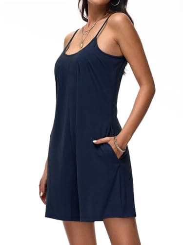 Tanou Summer Casual Navy Blue Rompers For Women 2025 Loose Comfy Short Jumpsuits Sleeveless One Piece Beach Jumpers With Pockets L - Image 4
