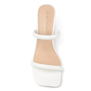 Avidirk Women's Square Open Toe Heeled Sandals Two Strap Mules Slip On Block Chunky Mid White Heels Sandals - Image 2