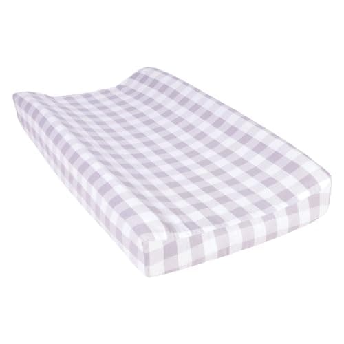Gray and Cream Buffalo Check Deluxe Flannel Changing Pad Cover - Buffalo Check Print Cotton Flannel, Cream, Gray, Fully Elasticized, 6 in Deep Pockets, Fits Standard Changing Pad 16 in x 32 in - Image 1