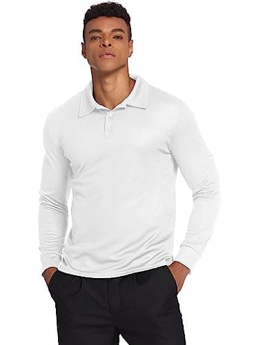 Deyeek Men's Long Sleeve Golf Shirts Breathable Casual Collared Polo Lightweight Quick Dry Tactical Outdoor Shirts White - Image 4