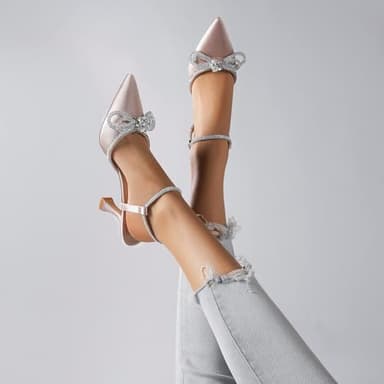 Susanny Wedding Shoes for Women Low Heel Bridal Bow Heels Pumps Nude Rhinestone Heels Bride Party Bridesmaid Evening Dress Homecoming Shoes 7 - Image 7