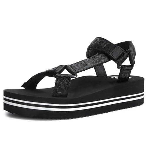 Ustogi Women's Platform Sport Sandals for women Arch Support Hiking Walking Athletic Beach Water Sandal Orthotic Adjustable Comfortable Summer Cute sandalias de mujer (9 Women, BlackWhite) - Image 1