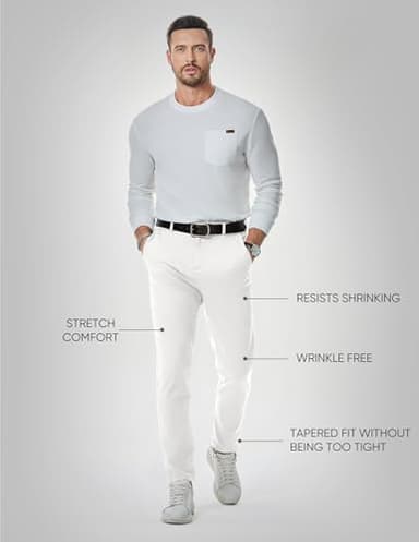 JMIERR Men's Stretch Chino Pants Business Casual Essentials Elastic Waist Classic Fit Tapered Cotton Twill Work Athletic Golf Dress Trousers, M, White - Image 4