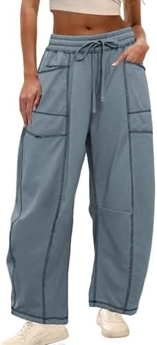 Athlisan Womens Baggy Barrel Pants Wide Leg Lounge Drawstring Sweatpants with Pockets - Image 2