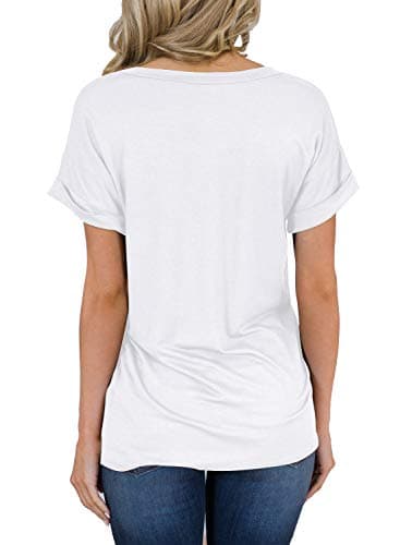 MIHOLL Women's Short Sleeve V-Neck Shirts Loose Casual Tee T-Shirt (White, Large) - Image 2