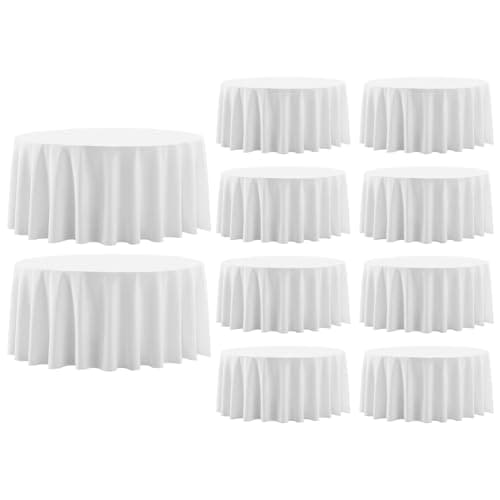 Aocoz Round Tablecloth 132 Inch 10 Pack White Tablecloths Washable Decorative Linen Polyester Table Clothes Cover for Dining Table Banquets Buffet Parties and Wedding - Image 1