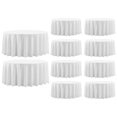 Aocoz Round Tablecloth 132 Inch 10 Pack White Tablecloths Washable Decorative Linen Polyester Table Clothes Cover for Dining Table Banquets Buffet Parties and Wedding - Image 1